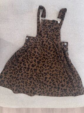 SHEIN Brown & Black Leopard Corduroy Overall Dress